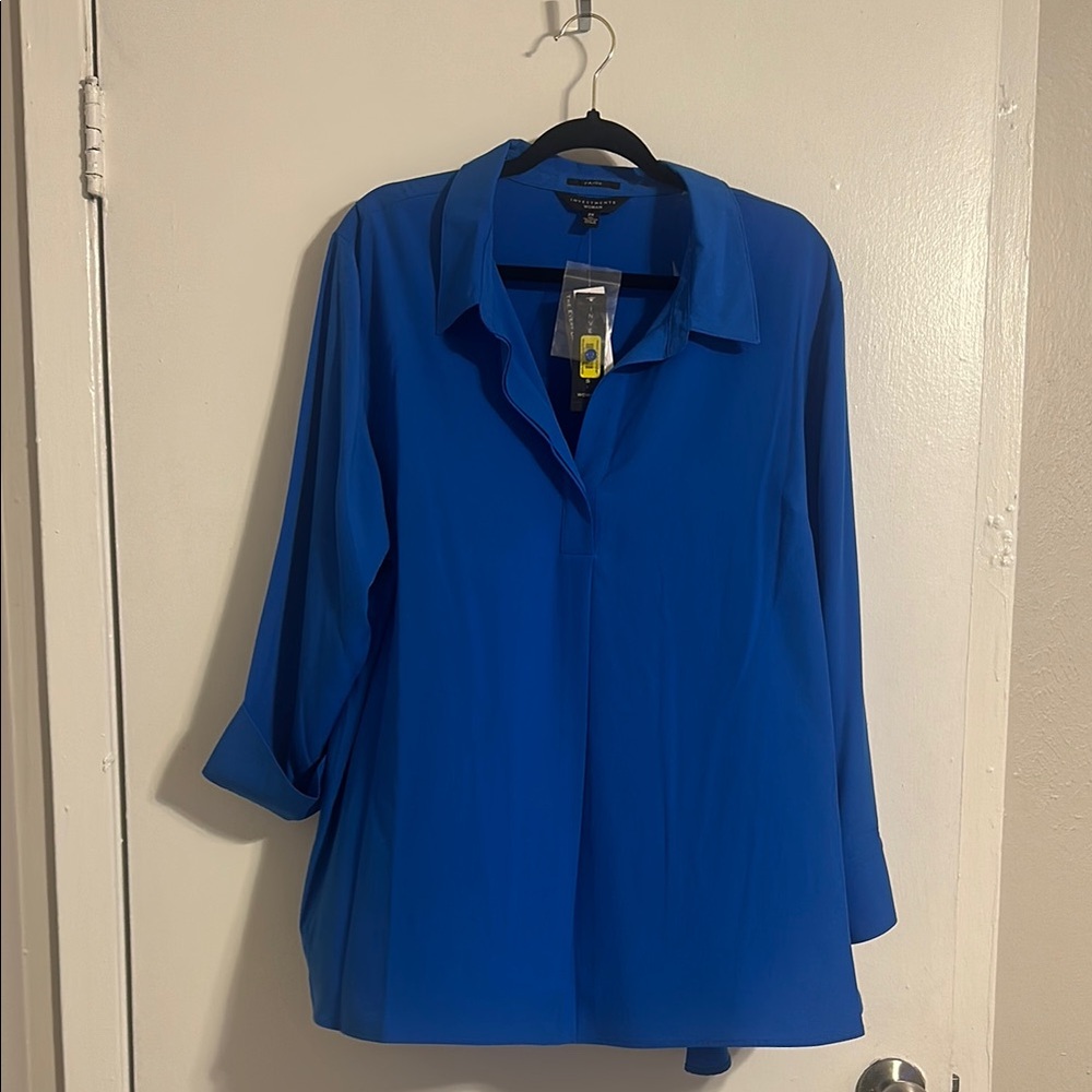 PAIGE Blue Relaxed Notched Collar Button Down Shirt